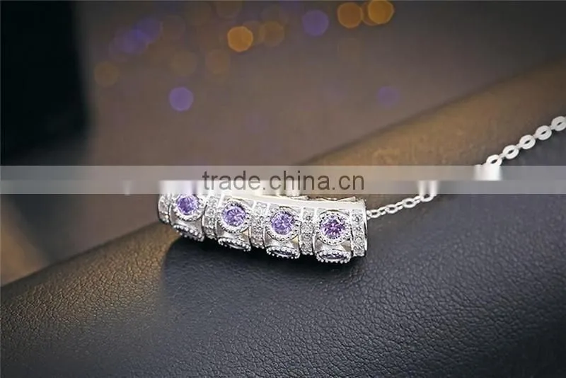 925 Sterling Silver Zircon bend pendant necklace