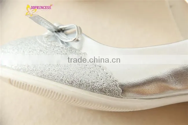 kids silver shoes girls shoes party wearing low heel fashion little girls shoes good quality sweet girls dress