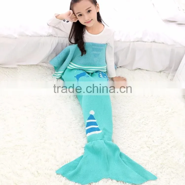 Mermaid Tail Blanket Crochet and Mermaid Blanket for adult Blue Super Soft All Seasons Sleeping Blankets