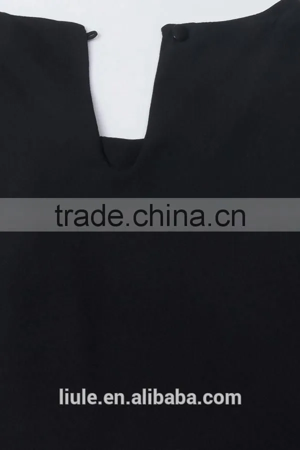 Latest Black Lace Decor Flare Sleeve Dress Ladies Chiffon A Line Dress
