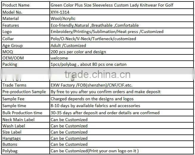 Green Color Plus Size Sleeveless Custom Lady Knitwear For Golf