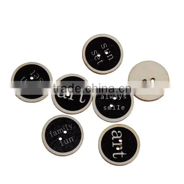 Wood Sewing Buttons Scrapbooking 2 Holes Round Black Initial Alphabet/ Letter Pattern