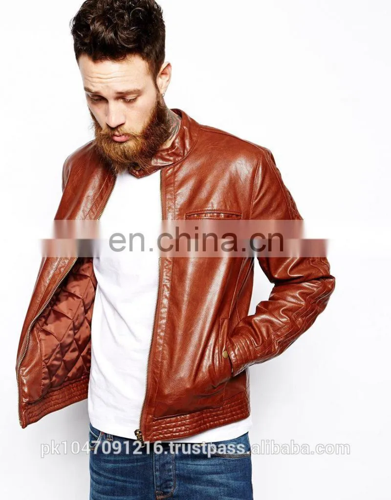 Men's leather look like jacket Classic Style Brown Color