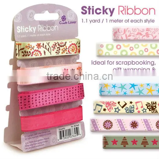 Polyester Organza Self adhesive For Scrapbook DIY Craft Gift Printed Wedding sticky ribbon set