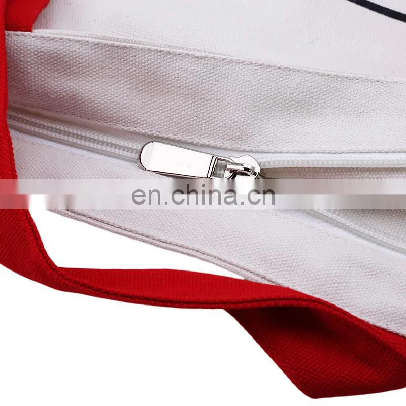 Wholesale Shopping Cotton Canvas Stripe Women Carrying Tote Bag with Bottom