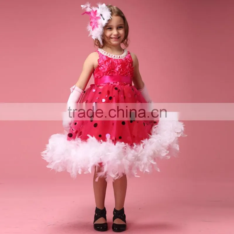 Luxury Feather Princess Flower Girls' Dresses for Beach Wedding Party Kids Gown