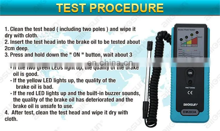 All-sun EM283A Auto Tester Car Brake Fluid Tester Handheld Truck LED 180 Degree Pucker Build In Buzzer