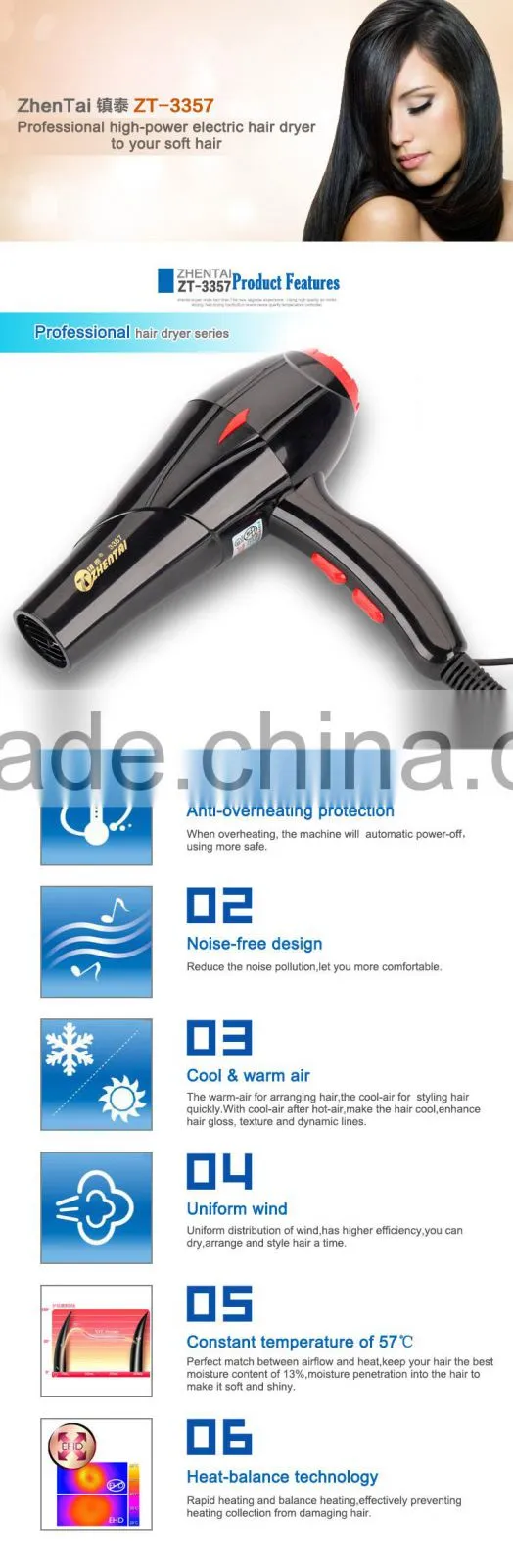 Household Hair Dryer Resistance Blow Dryers DC Motor Hairdriers ZT-3357