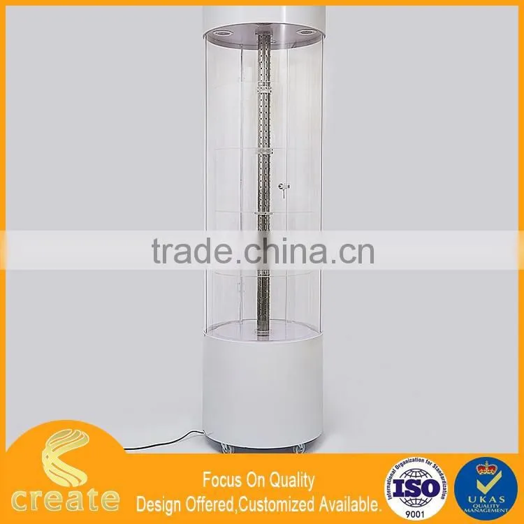 Rotating transparent glass(acrylic) metal/aluminum showcase for your products displaying