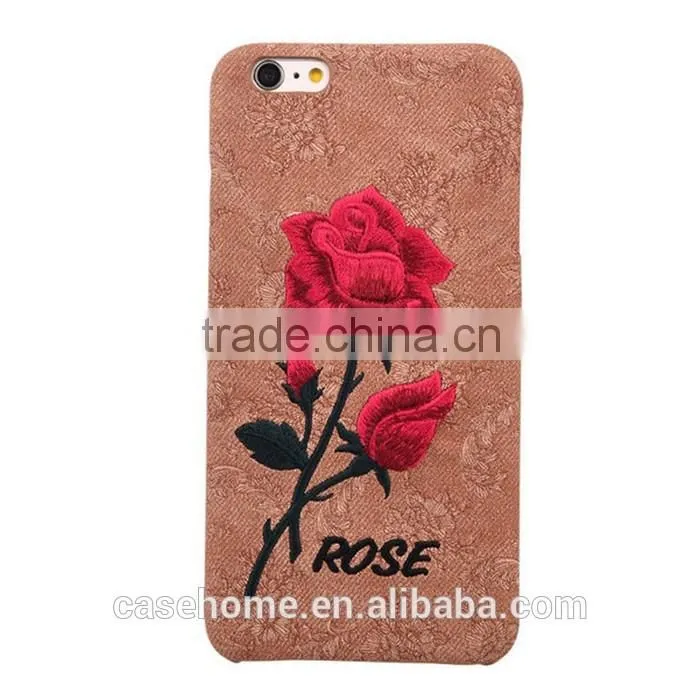 Hottest Leather Back Cover for iphone 6 6s Rose Embroidery Mobile Phone Case