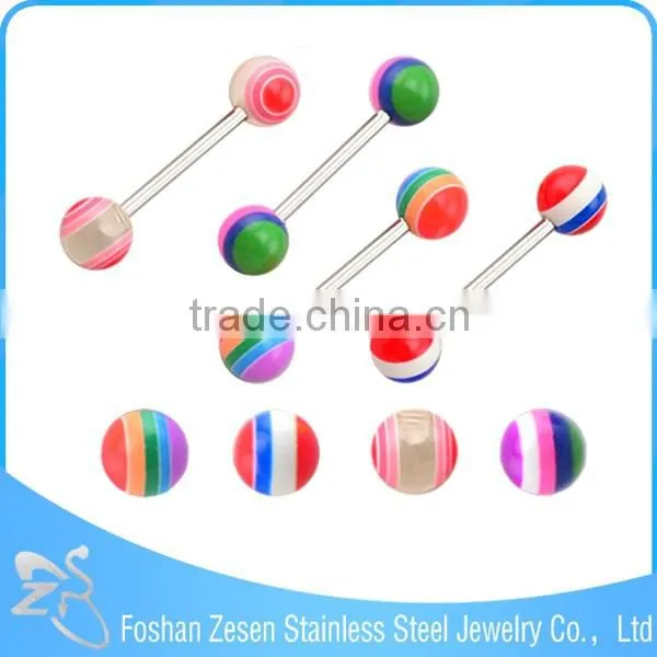 Factory direct sale surgical steel women colorful resin ball best design tongue ring