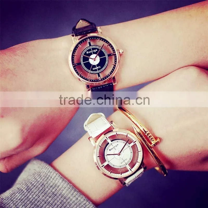 ROSIVGA Korean Transparent Hollow Skeleton dress Wristwatch men Women Watches Fashion Casual Leather Couple clock Dress Watch