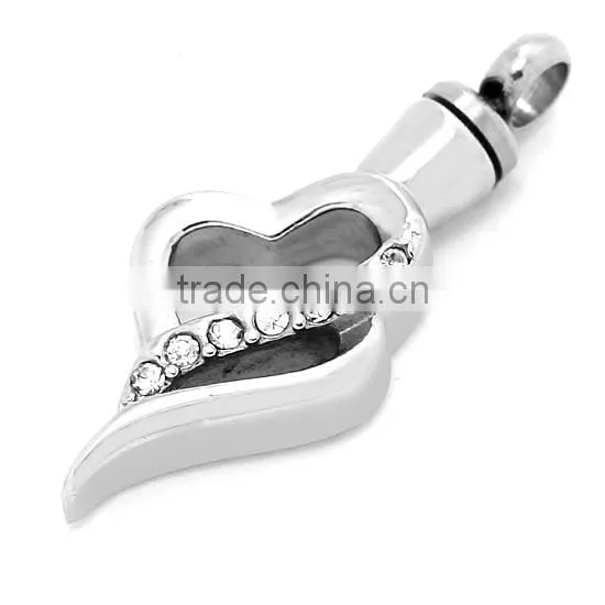 China Supply 316 Stainless Steel Pets Keepsake Silver Crystal Urn Pendant Graceful Women's Hollow Out Heart Cremation Pendant