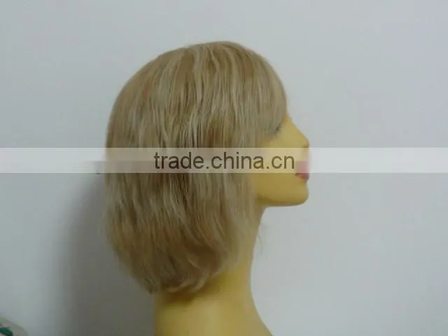 alibaba express china mixing blonde color short hair wig brazilian human hair wig half hand tied PU welded for european women