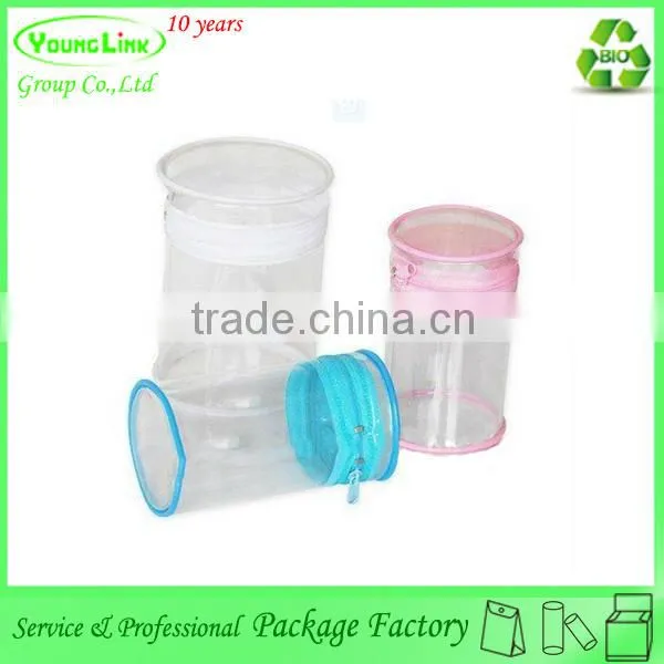 Zipper plastic custom round bag with handle