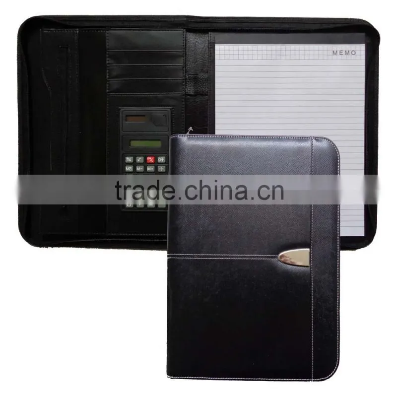 Office A4 Zipper PU Presentation Folder Leather