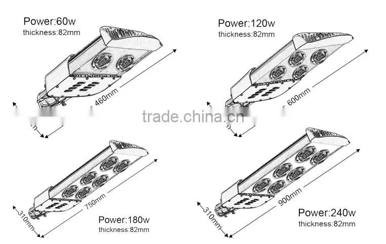 High lumen bridgelux IP67 waterproof 60w ip65 led street light 240w