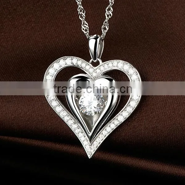 Unique jewelry Wholesale fashion jewelry 925 Sterling Silver Rhodium plated heart shape Pendant