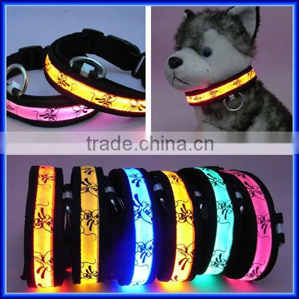 Wholesale Nylon Glowing Various color flahsing light led pet dog collar, electronic waterproof flash light led dog collar