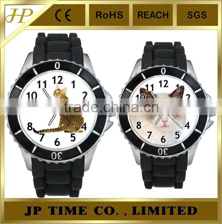 silicone cat design rotating bezel cat face hand watch price wrist watch quartz analog