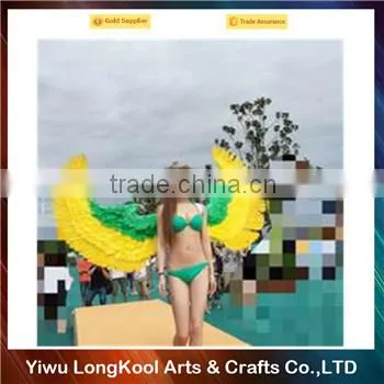 New arrival hot sale sexy girl fairy wings green and yellow feather angel wings