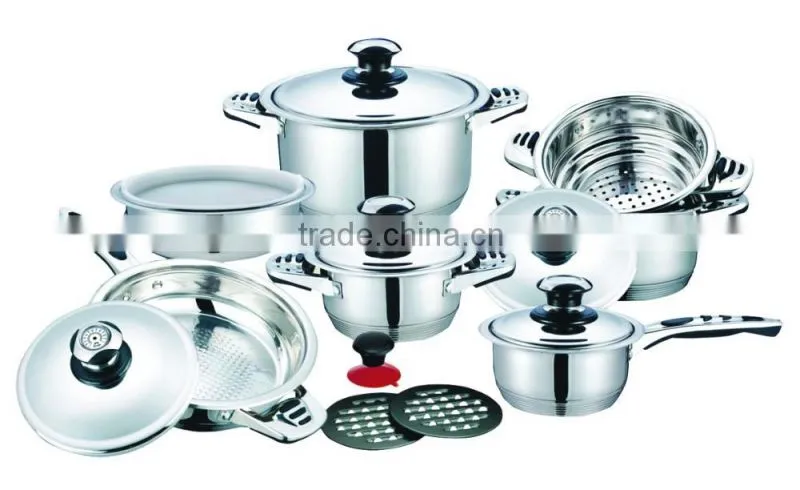 Germany style 19pcs kitchen tools stainless steel cookware set with Suction Knob