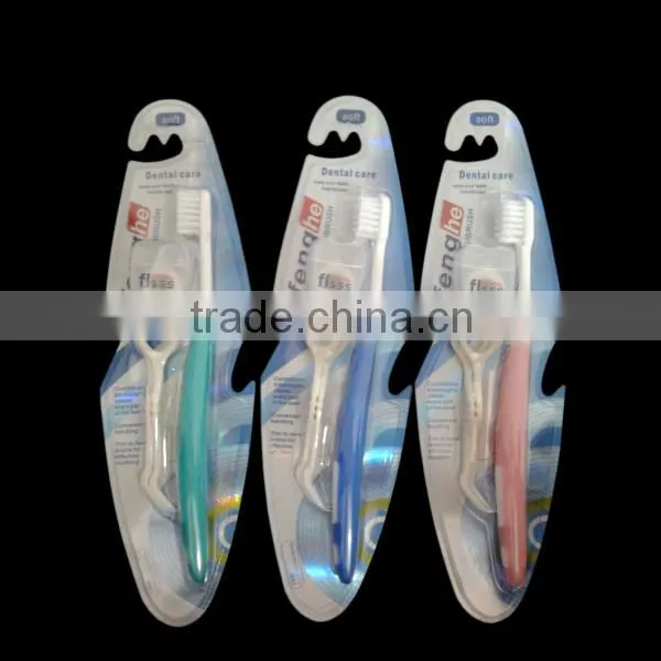 Adult Nylon soft toothbrush with tooth shape dental floss and toothpick