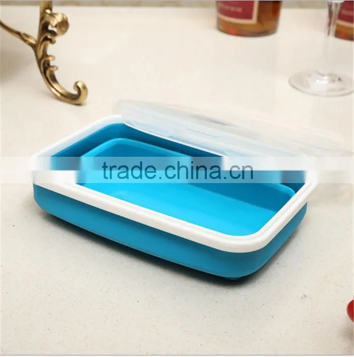 Silicone Collapsible Food Storage Container with Plastic Lid and spoon, Food Grade Customized custom silicone rubber container
