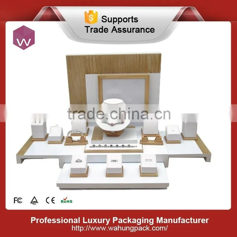 White Velvet Black Finishing Wood Jewellery Display Shelf Rack For Jewelry Shop