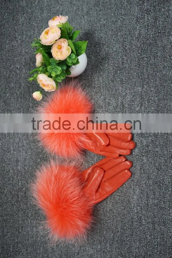 100% Genuine Fur Leather Gloves / Ladies Leather Gloves/Real fox fur leather gloves