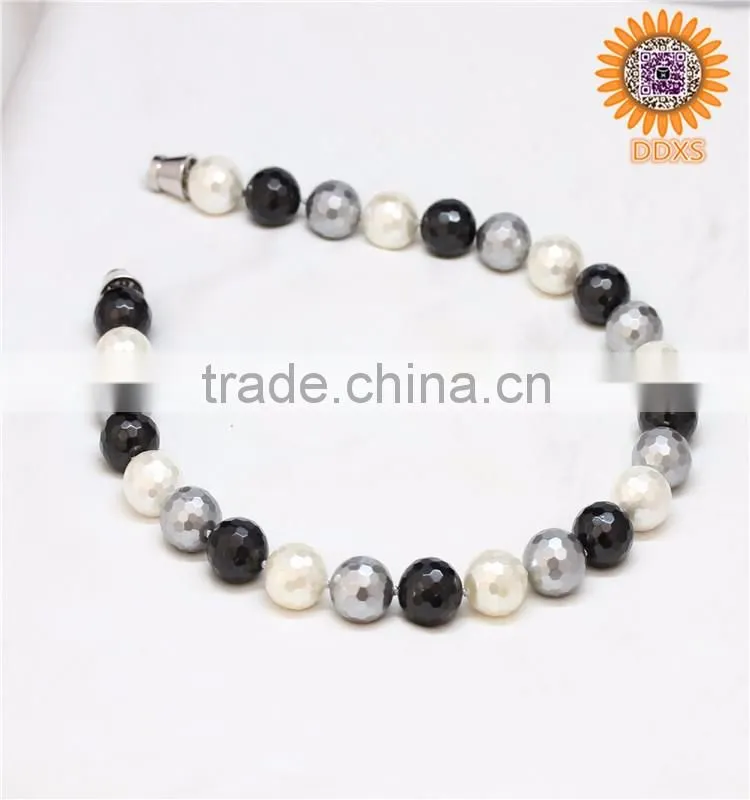 mix white grey black color round faceted south sea shell pearl beads necklace for Chrismas gift