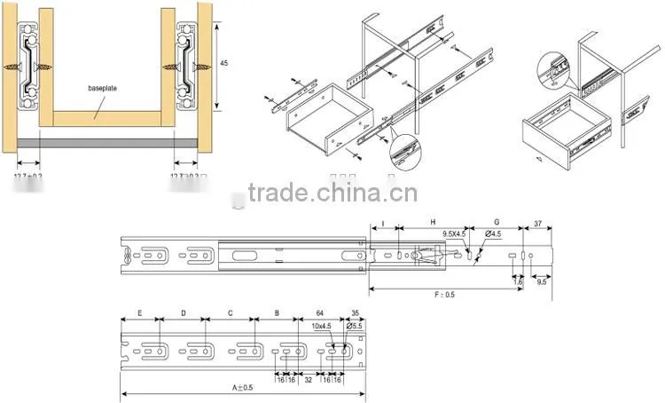 45mm three fold clip drawer slide