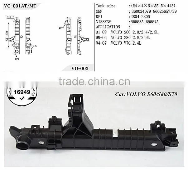 mechanical radiator with auto engine for volvo car radiator auto parts plastic tank