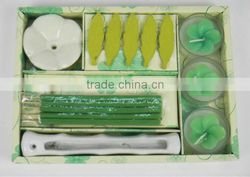 flower tealight candles and incense with incense holder gift set
