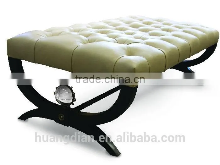 simple wooden X feet leather ottoman furniture