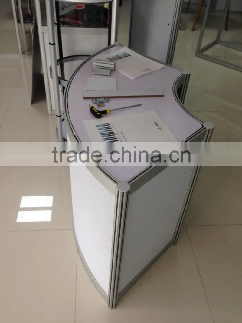 Hot sale Aluminum Curved Solid surface Reception Desk for Exhibition display