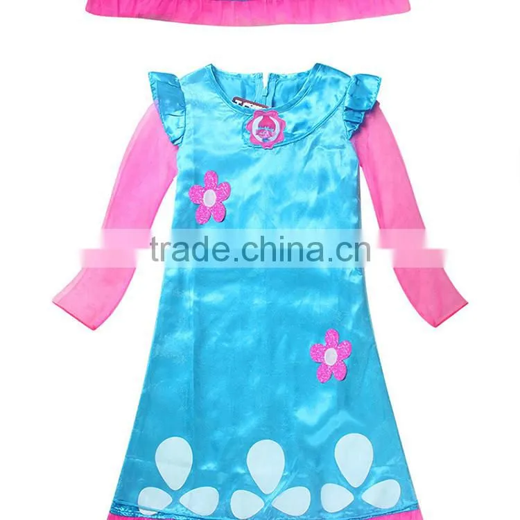 Cosplay Costumes Cartoon Newest Trolls Poppy Princess Dress For Girl with wig