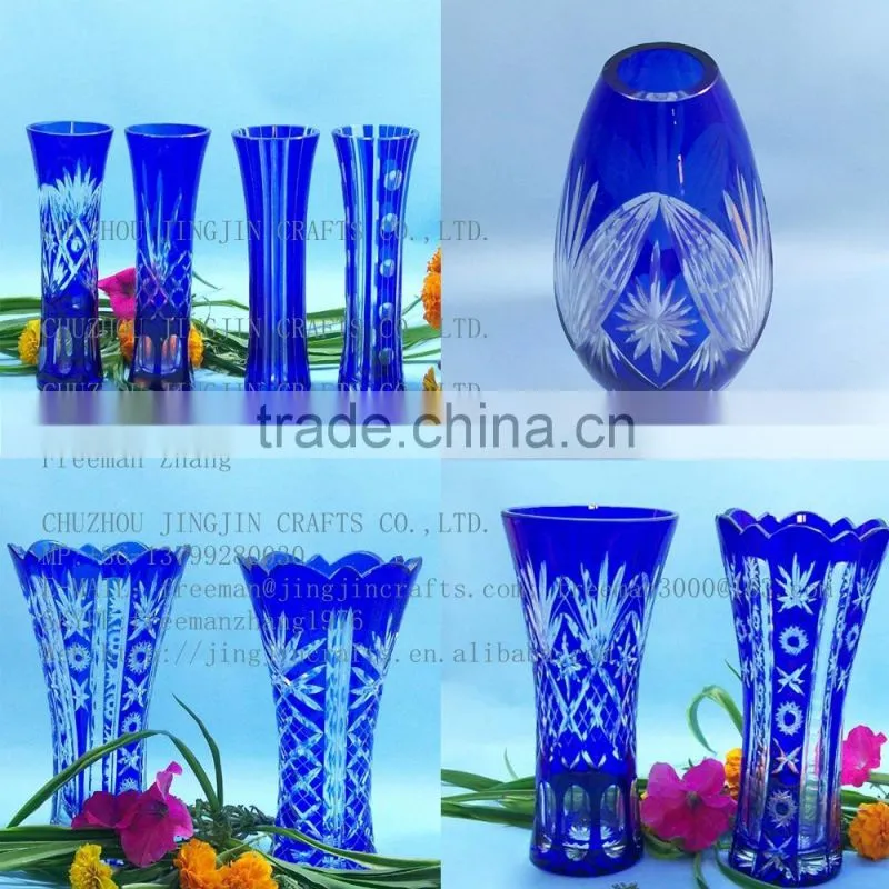 hand etched overlay flower shop best selling China glass vase