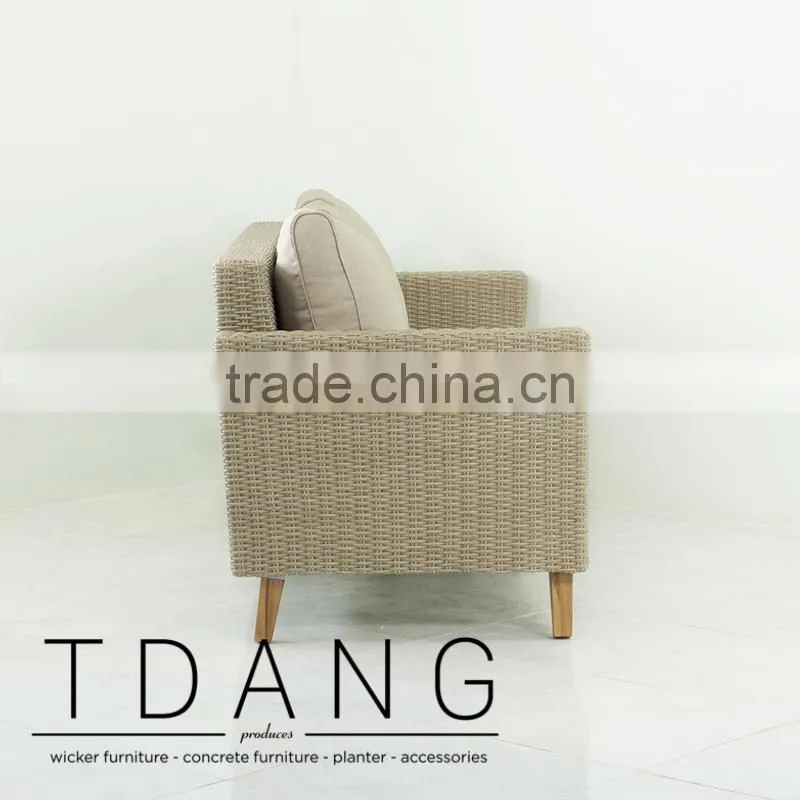 Fiji Wicker Sofa with wooden legs - Contemporary Rattan furniture bench.