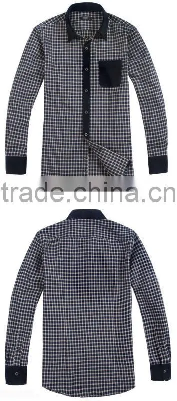 Men's plaids with corduroy collar 100% cotton t-shirt