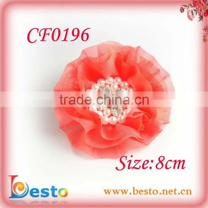 CF0196 Hot new graceful pearls chiffon shabbies flowers 3.5"