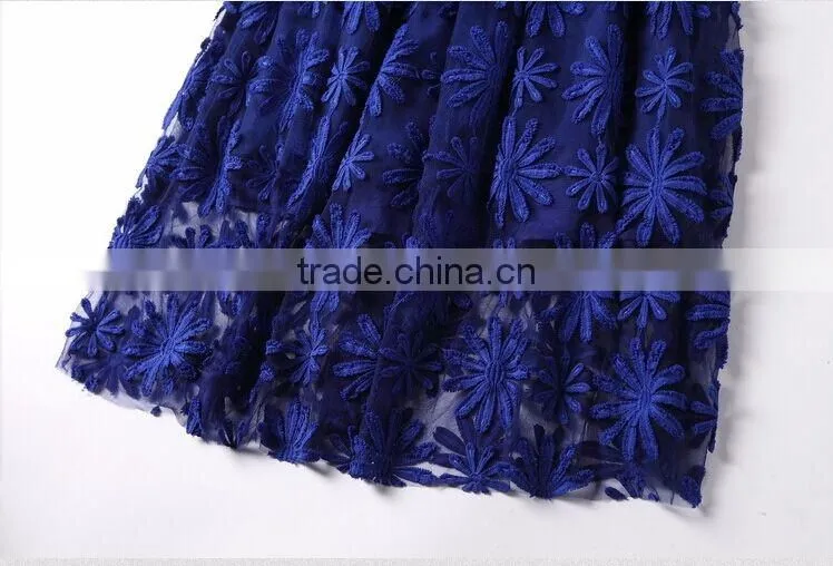 F20051A Round neck sleeveless dress embroidered gauze women dress