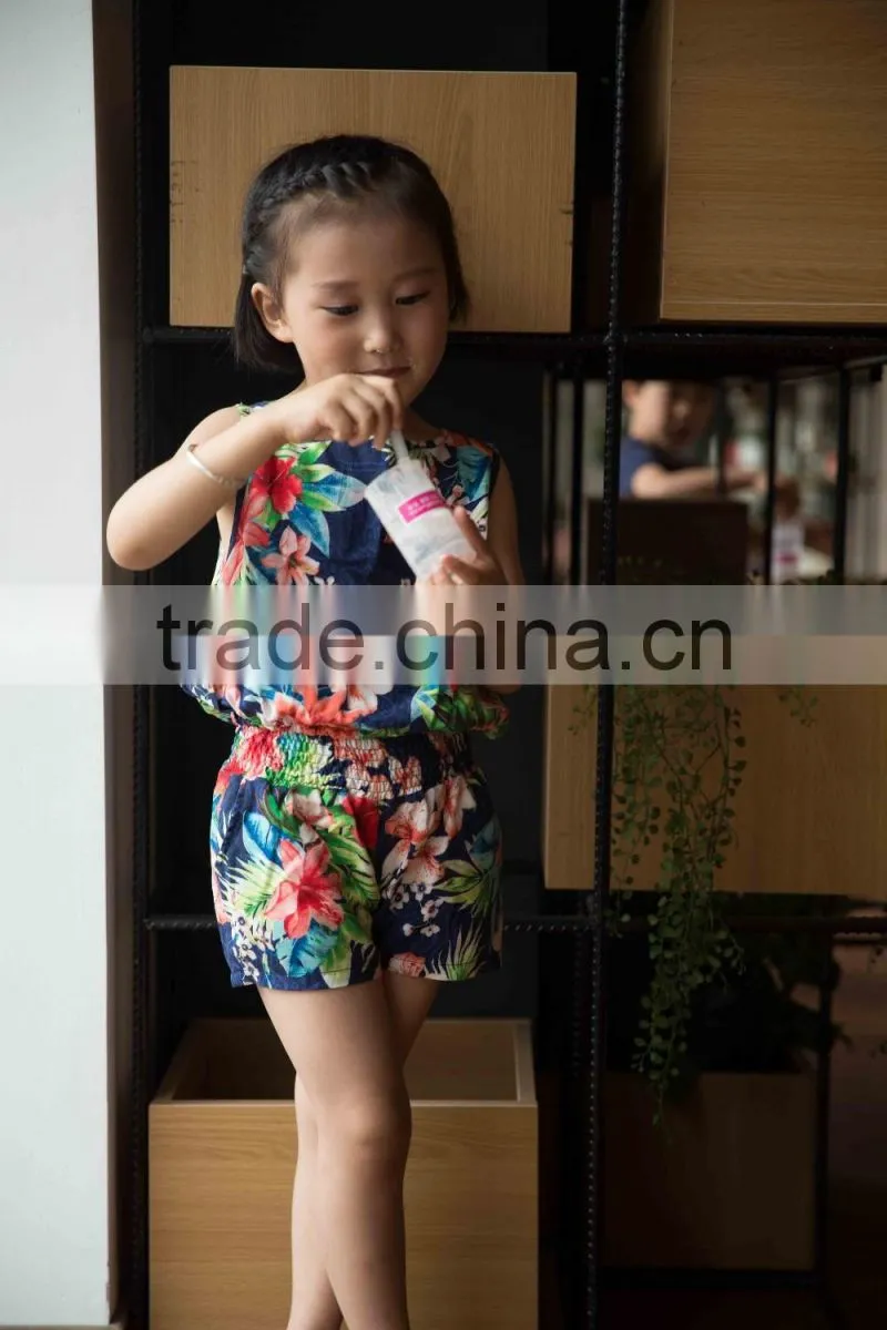 fashion girl sleeveless blouse and panty set 100% viscose blouse set for baby girl printed flower dress vacation cloth set