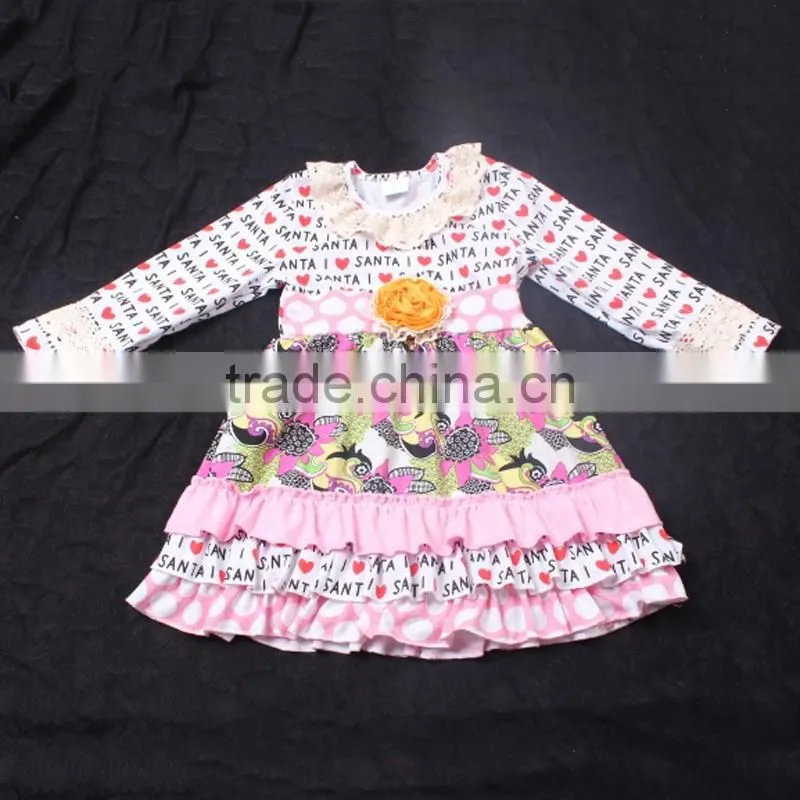 2016 Newest Letter I love Santa Multi layered Flower Girl dress Top with big minky polka dots icing pants wholesale LBYTZ001-57