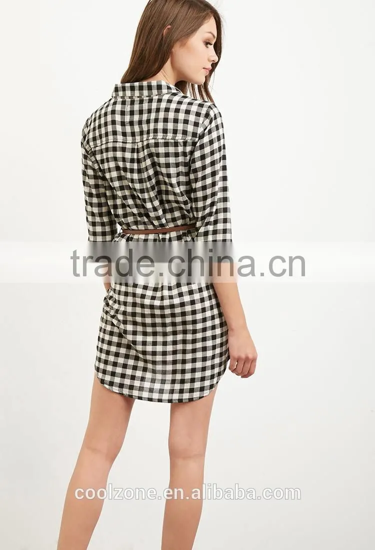 Hot seller slim pencil women dress,grid patterned women dress shirts