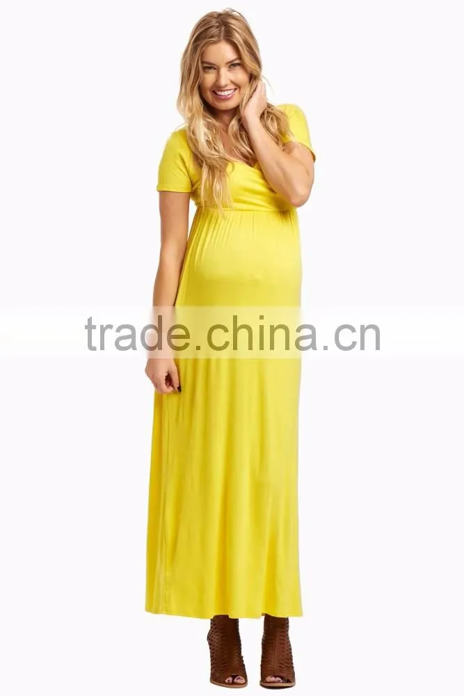 Wholesale solid color short sleeves maternity maxi dress long dress 2016