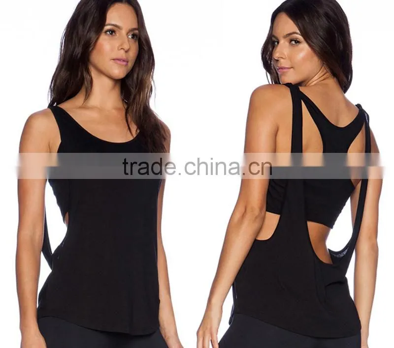 Hot Sale Bodybuilding Fitness Blank Open Back Spandex Athletic Tank Tops