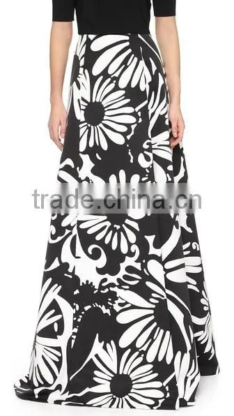 2016 designed for fashion women high waist printed grosgrain skirt slit skirt ladies'maxi skirt OEM