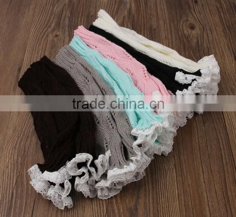 Women Socks Knitted Boot Cuffs Button Leg Warmers Crochet Lace Trim