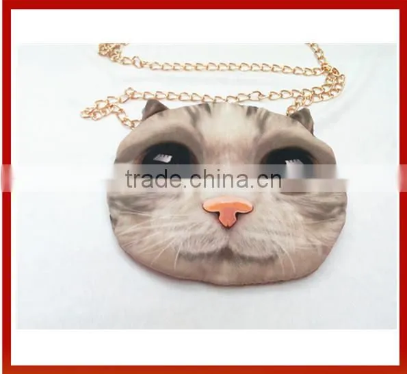Wholesale 3D Animal Cat Face Chain Shoulder Bag/3D Cat Face Printing Knapsacks/ 3D Animals Handbags For Women